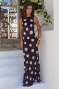 TERA HIGH NECK MAXI DRESS - BLACK/WHITE POLKA