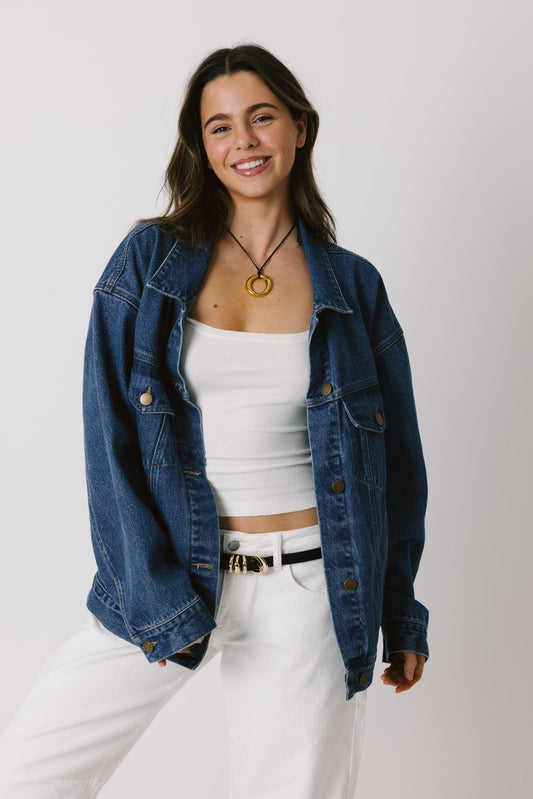 Midtown Oversized Denim Jacket in Dark Wash