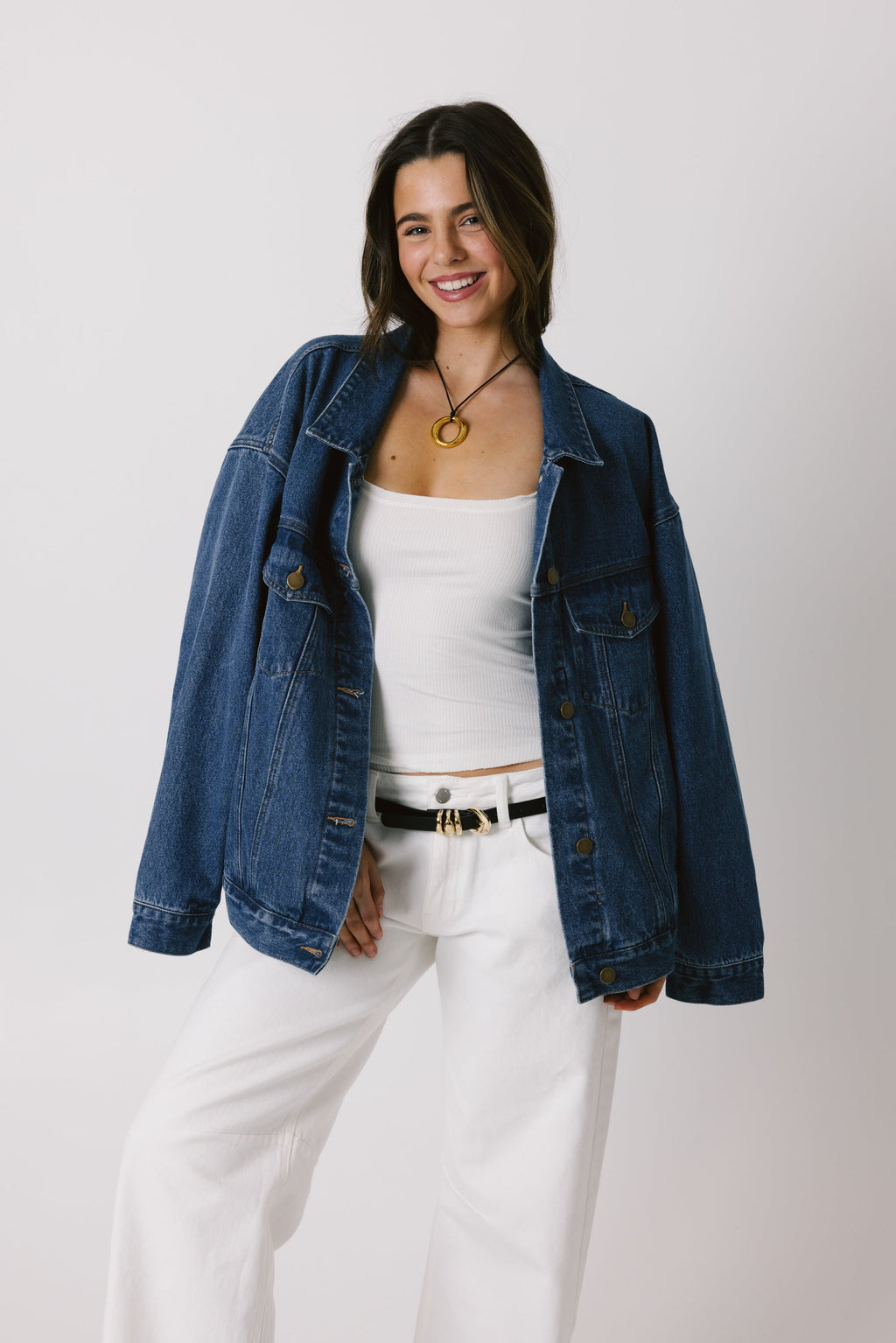 Midtown Oversized Denim Jacket in Dark Wash