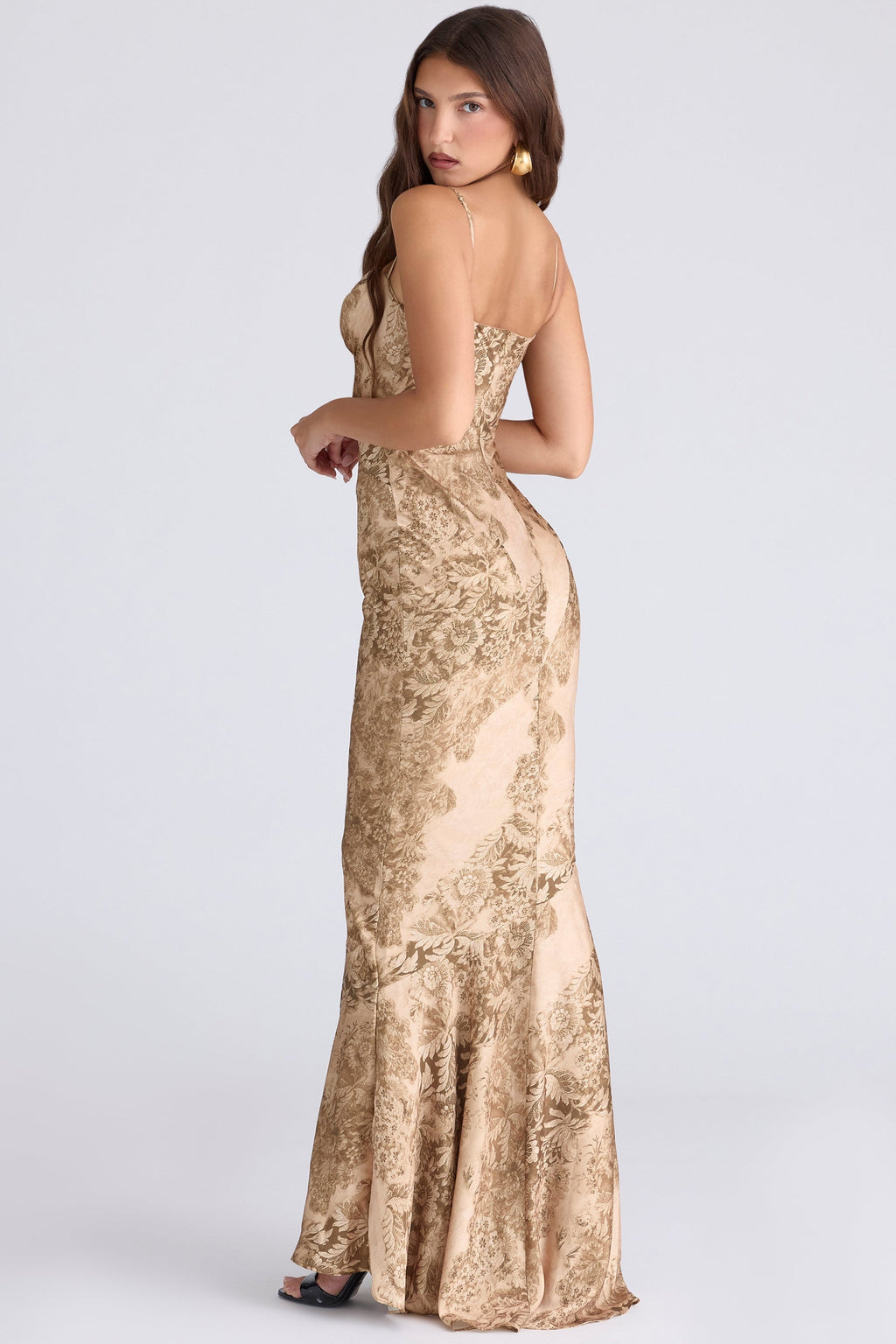 gold patterned satin maxi dress - limited edition