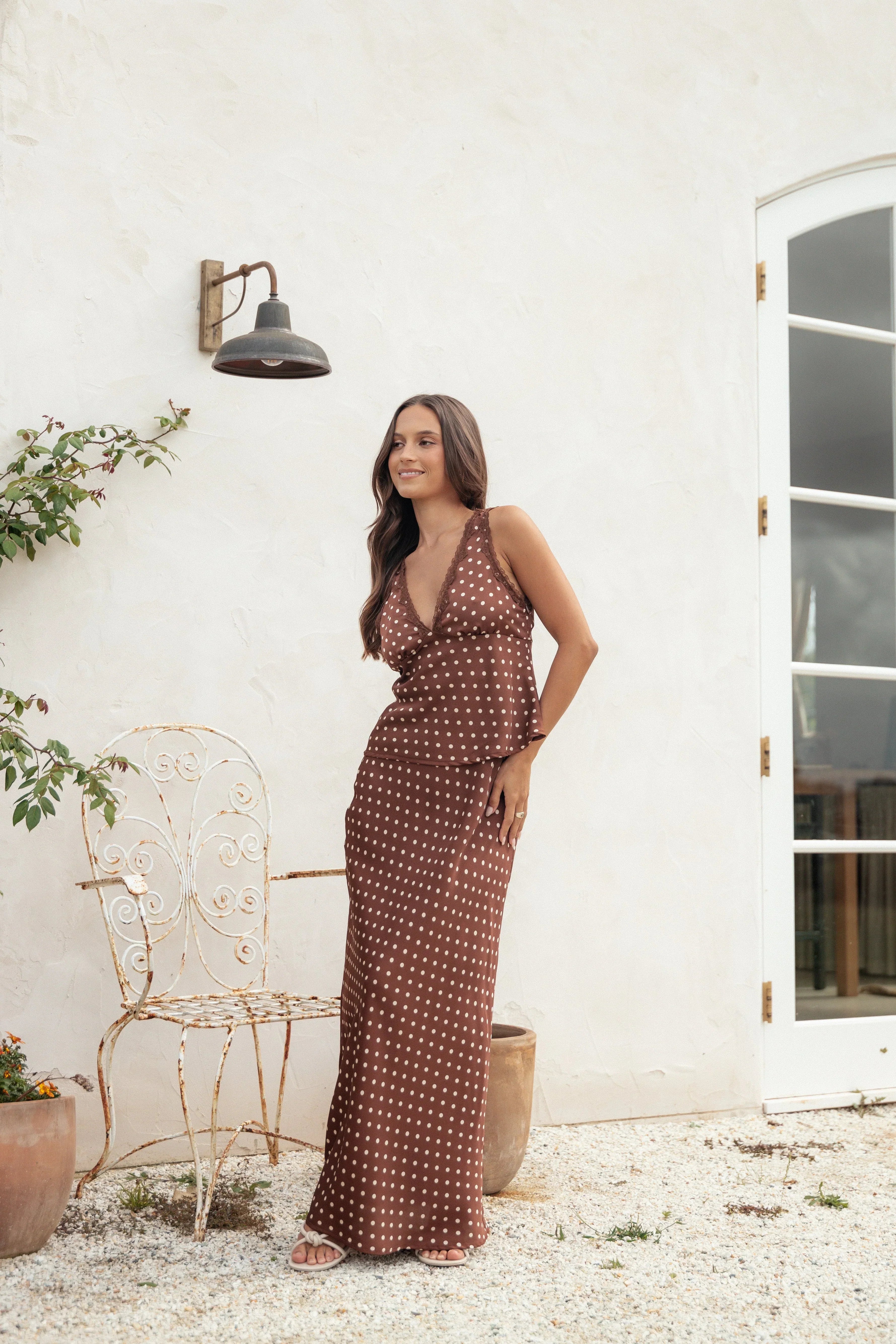 Kelso Top - Brown Polka Dot