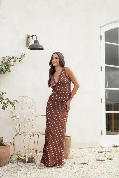 Kelso Top - Brown Polka Dot