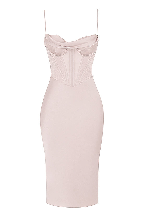 crystal satin corset midi dress
