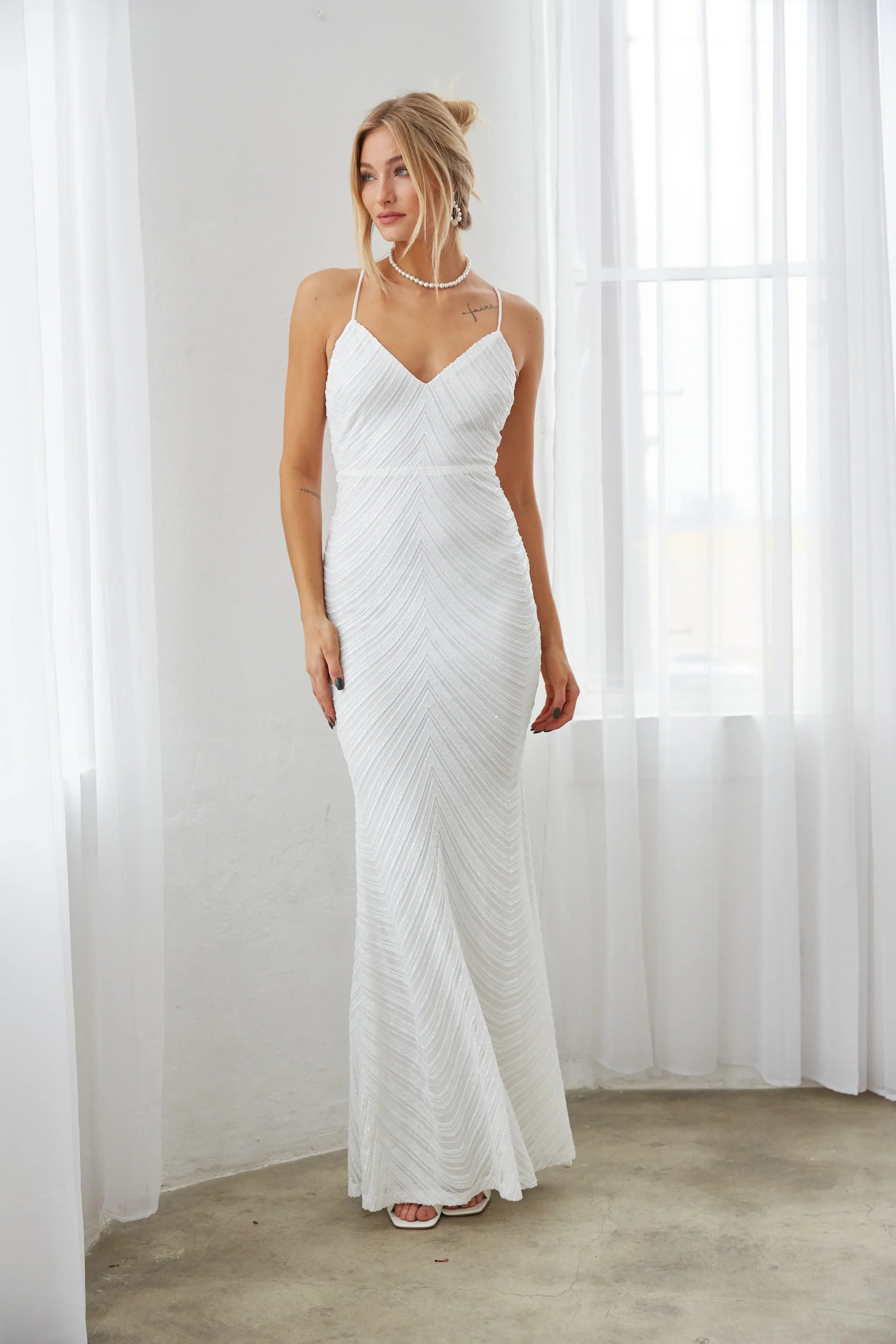 Jasper Sequin Open Back Maxi Dress
