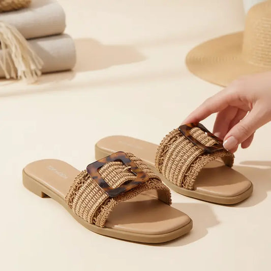Louise Sandal - Tan Raffia
