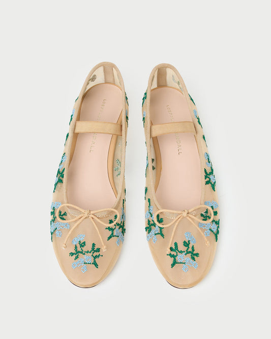 Leonie Caramel/Blue Embroidered Ballet Flat