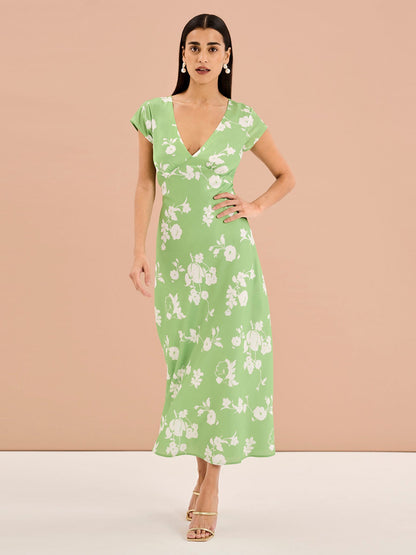 Woolf Short Sleeve Floral Slip Dress in Green